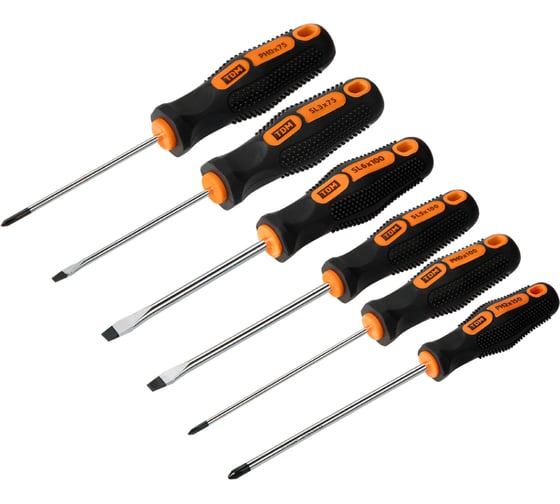 Изображение товара Набор отверток TDM ELECTRIC 6 штук SL:3x75;5x100;6x150, PH:0х75;1x100;2x150 серия "Алмаз" SQ1013-0207