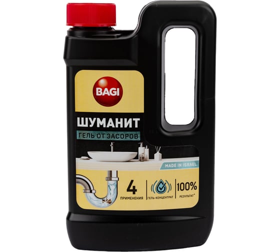 Изображение товара Гелеобразное средство для профилактики и устранения сложных засоров в раковинах, ваннах, унитазах Bagi Шуманит 450 мл 1015024170