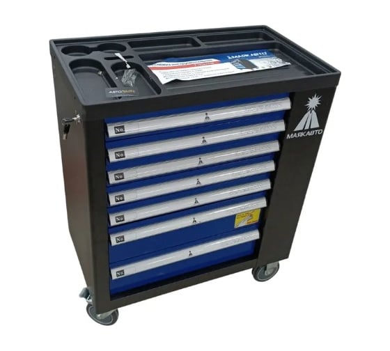 Изображение товара Тележка инструментальная МаякАвто 7-полочная с боковой секцией, 2507м