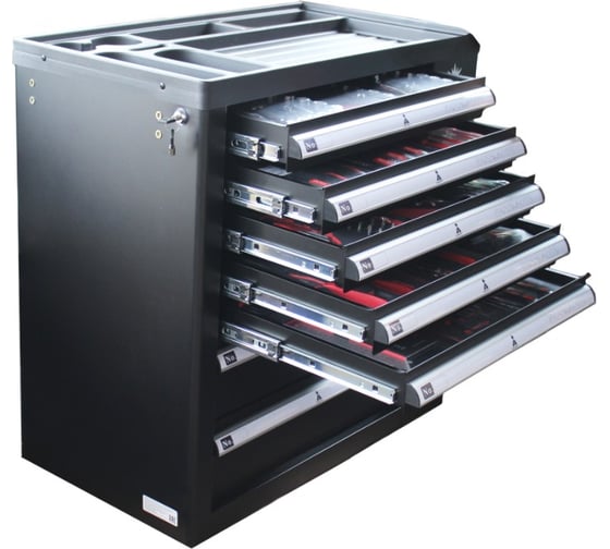 Изображение товара Тележка инструментальная МаякАвто 7-полочная с набором инструментов 196пр. и боковой секцией 2507м196