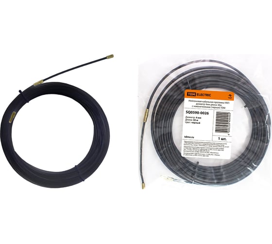 Изображение товара Кабельная протяжка TDM ELECTRIC НКП диаметр 4мм длина 30м с наконечниками нейлоновая (черная ) SQ0590-0026