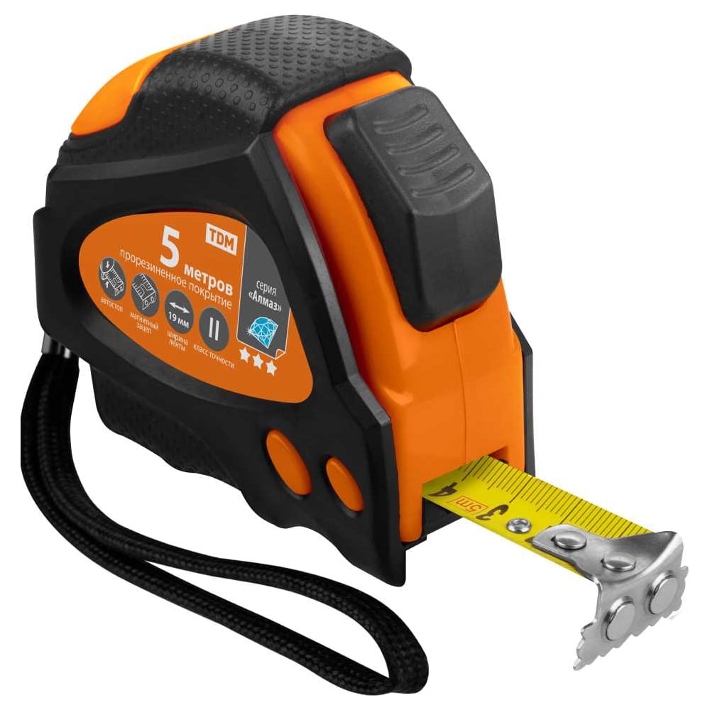 Изображение товара Рулетка TDM ELECTRIC Алмаз 5 м х 19 мм с автостопом и магнитом