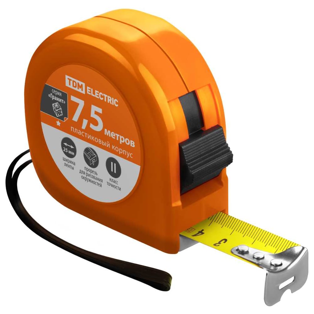Изображение товара Рулетка TDM ELECTRIC Гранит 7.5м сталь пластиковый корпус клипса
