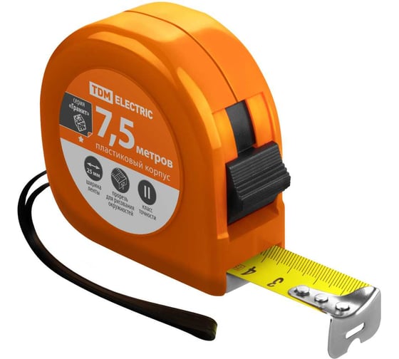Изображение товара Рулетка TDM ELECTRIC Гранит длина 7.5 м, стальная лента, ширина 25 мм, пластиковый корпус SQ1018-0103