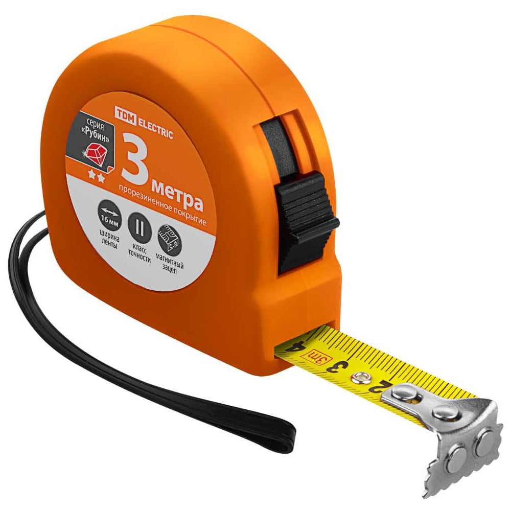 Изображение товара Рулетка TDM ELECTRIC Рубин 3 м со стальной лентой 16 мм магнит