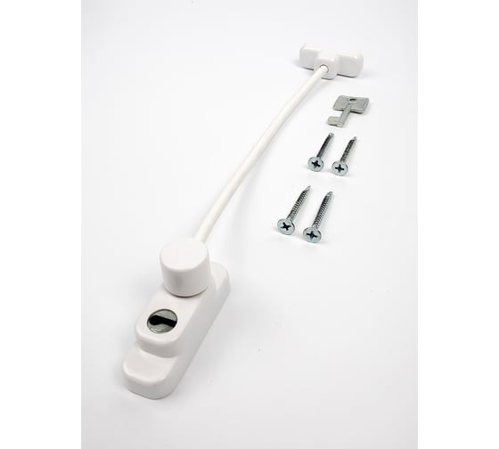 Изображение товара Блокиратор открывания окна тросовый с ключом СКОБЯНОЙ белый (упак.) 007829