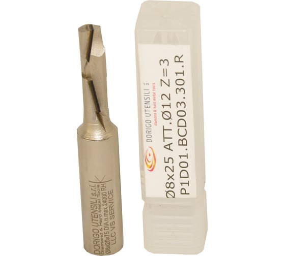 Изображение товара Фреза концевая алмазная Dorigo DA: Ø8x25x75 Z.1+1 S=Ø12x40 Z=03 H=3 RH P1D01.BCD03.301.R