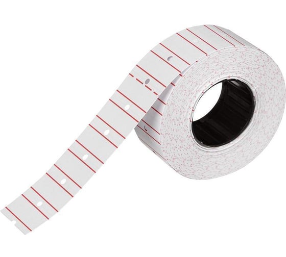 Изображение товара Этикет-лента ООО Комус 21,5х12 прямая белая с красной полосой, 1000шт/рул,10рул/уп 1352510