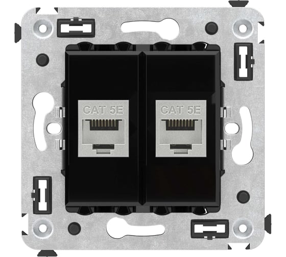 Изображение товара Компьютерная розетка DKC RJ 45, без шторки, в стену, кат.5e, двойная, экранированная, Avanti, Черный квадрат, 1 шт. 4402764