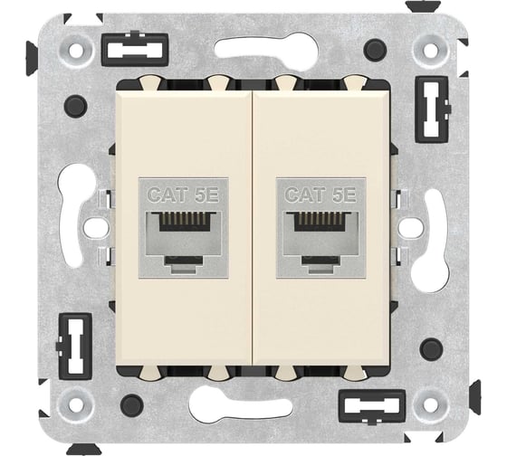 Изображение товара Компьютерная розетка DKC RJ 45, без шторки, в стену, кат.5e, двойная, экранированная, Avanti, Ванильная дымка, 1 шт. 4405764