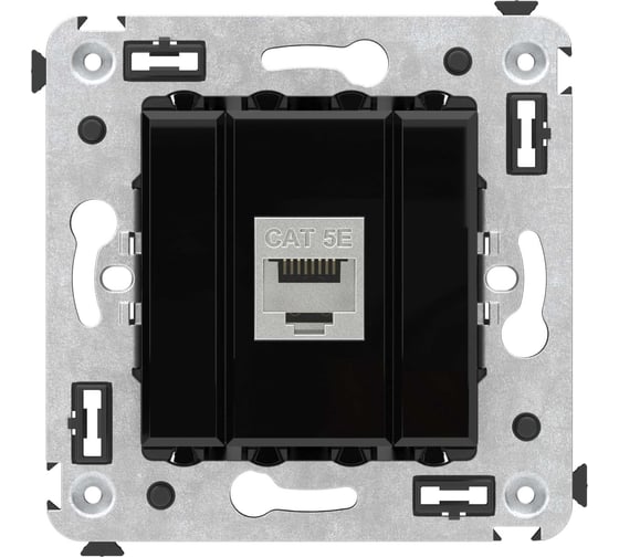 Изображение товара Компьютерная розетка DKC RJ 45, без шторки, в стену, кат.5e, одинарная, экранированная, Avanti, Черный квадрат, 1 шт. 4402763