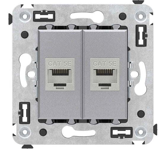 Изображение товара Компьютерная розетка DKC RJ 45, без шторки, в стену, кат.5e, двойная, экранированная, Avanti, Закаленная сталь, 1 шт. 4404764