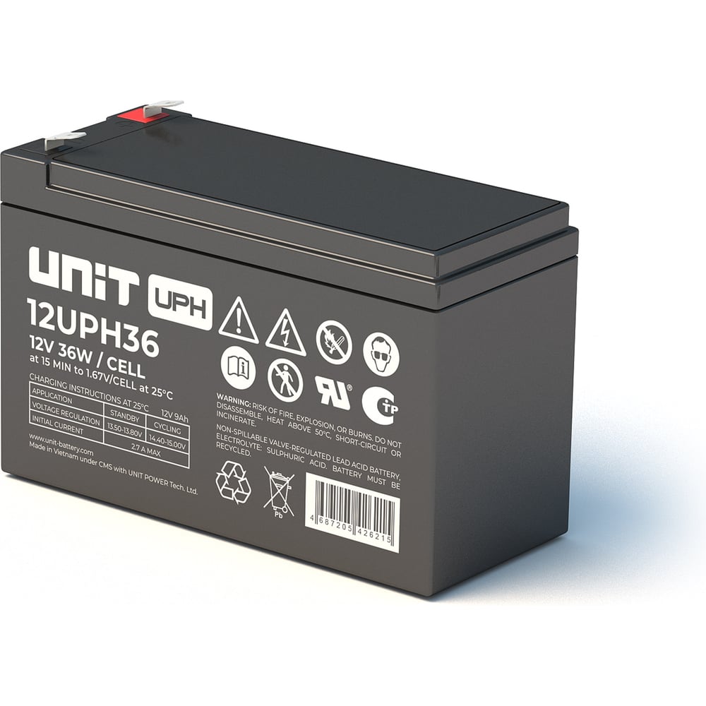 Изображение товара Аккумуляторная батарея UNIT 12В-9Ач 12UPH36 AGM надежность и компактность