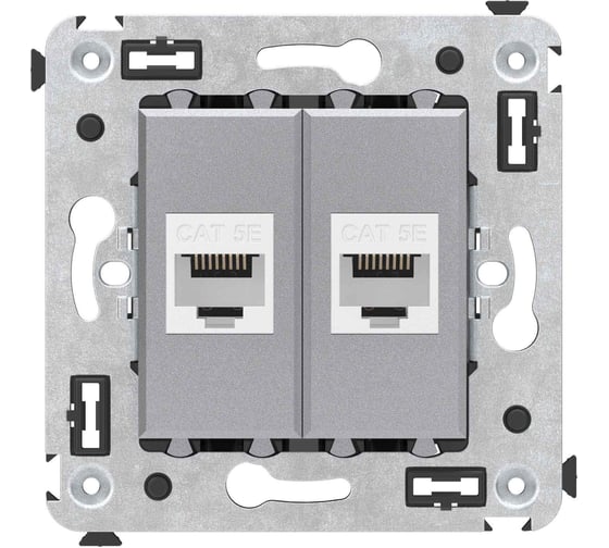 Изображение товара Компьютерная розетка DKC RJ 45, без шторки, в стену, кат.5е, двойная, Avanti, Закаленная сталь, 1 шт. 4404664