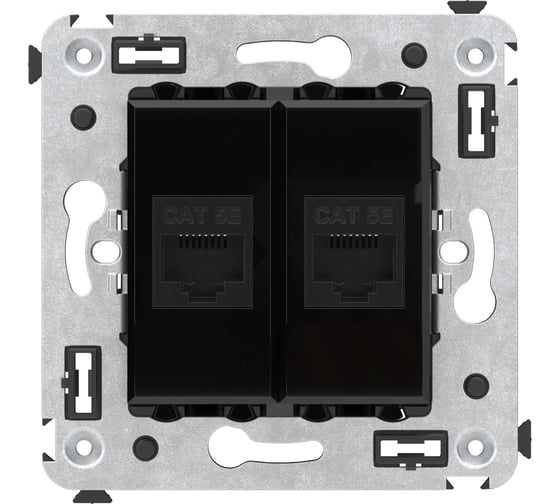 Изображение товара Компьютерная розетка DKC RJ 45, без шторки, в стену, кат.5е, двойная, Avanti, Черный квадрат, 1 шт. 4402664