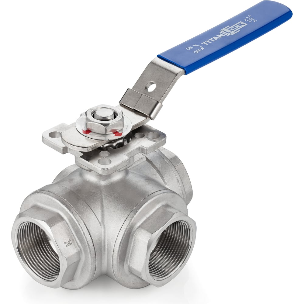 Изображение товара Трехходовой шаровый кран TITAN LOCK нержавеющая сталь DN15 модел TL3V15-T-TF-S