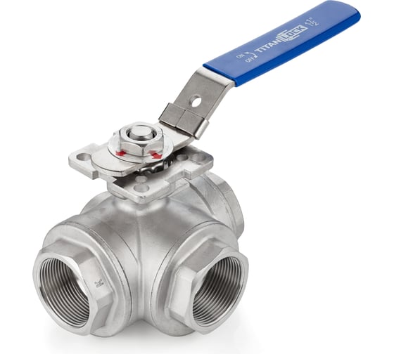 Изображение товара Трехходовой шаровый кран TITAN LOCK нерж. (AISI304) тип T, внутр. резьба, DN15, TL3V15-T-TF-S