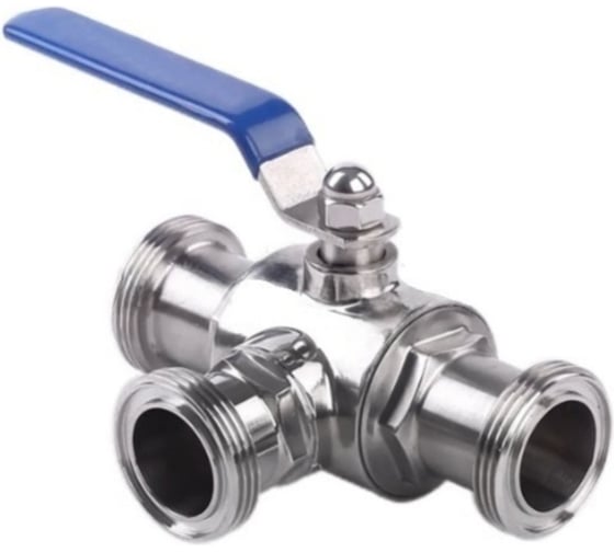 Изображение товара Кран шаровый молочный трехходовой TITAN LOCK нерж 304, тип L, DN 32, TL3BVMT32L-S