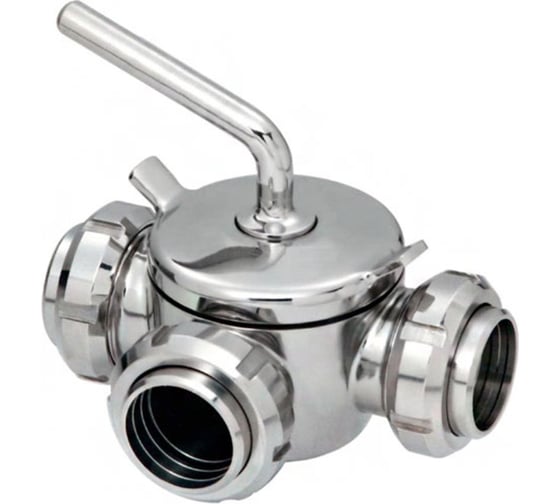 Изображение товара Кран пробковый трехходовой TITAN LOCK нерж 304, тип L, DN40, TL3СV40L-S