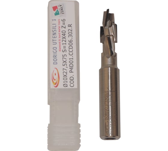 Изображение товара Фреза концевая алмазная Dorigo Нестинг DA: Ø10x27x75 Z2+2 S=12x40 Z=6 H=3 RH КОРПУС СПЕЦСТАЛЬ P4D01.CCD06.302.R