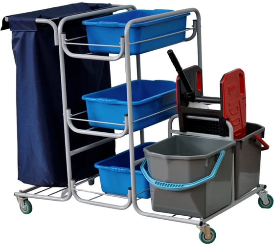 Изображение товара Тележка уборочная ОФИСМАГ Eсо-Force MEGA 2 ведра 25л, отжим, 3 поддона, держатель для мешка, мешок 26EF/1 б/в 609751