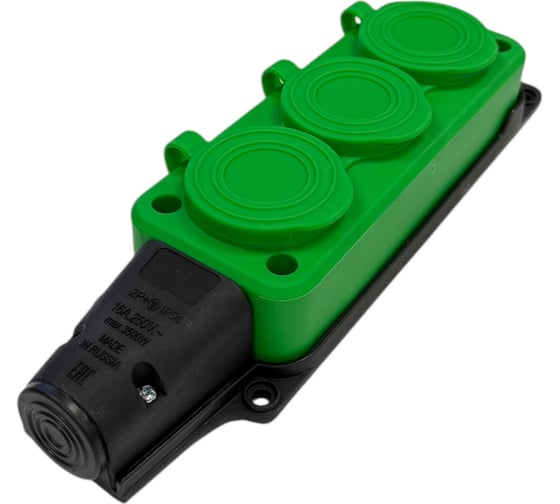 Изображение товара Колодка iTOK серии iCONNECT каучуковая, 3 розетки, с защитными крышками и заземлением, 16А, IP54, модель РК, цвет зеленый i-KI-KK-3-ICONNECT-1PEN-IP54-GREEN