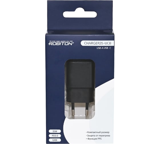 Изображение товара Адаптер/блок питания Robiton CHARGER35-UCB GAN 35Вт 3000мА USB/Type C BL1 19416