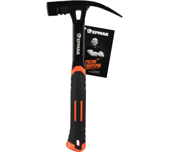 Изображение товара Молоток кровельщика цельнокованый ЕРМАК боек с магнитом, двухкомпонентная обрезиненная рукоятка, 600 г, 340 мм 615-095