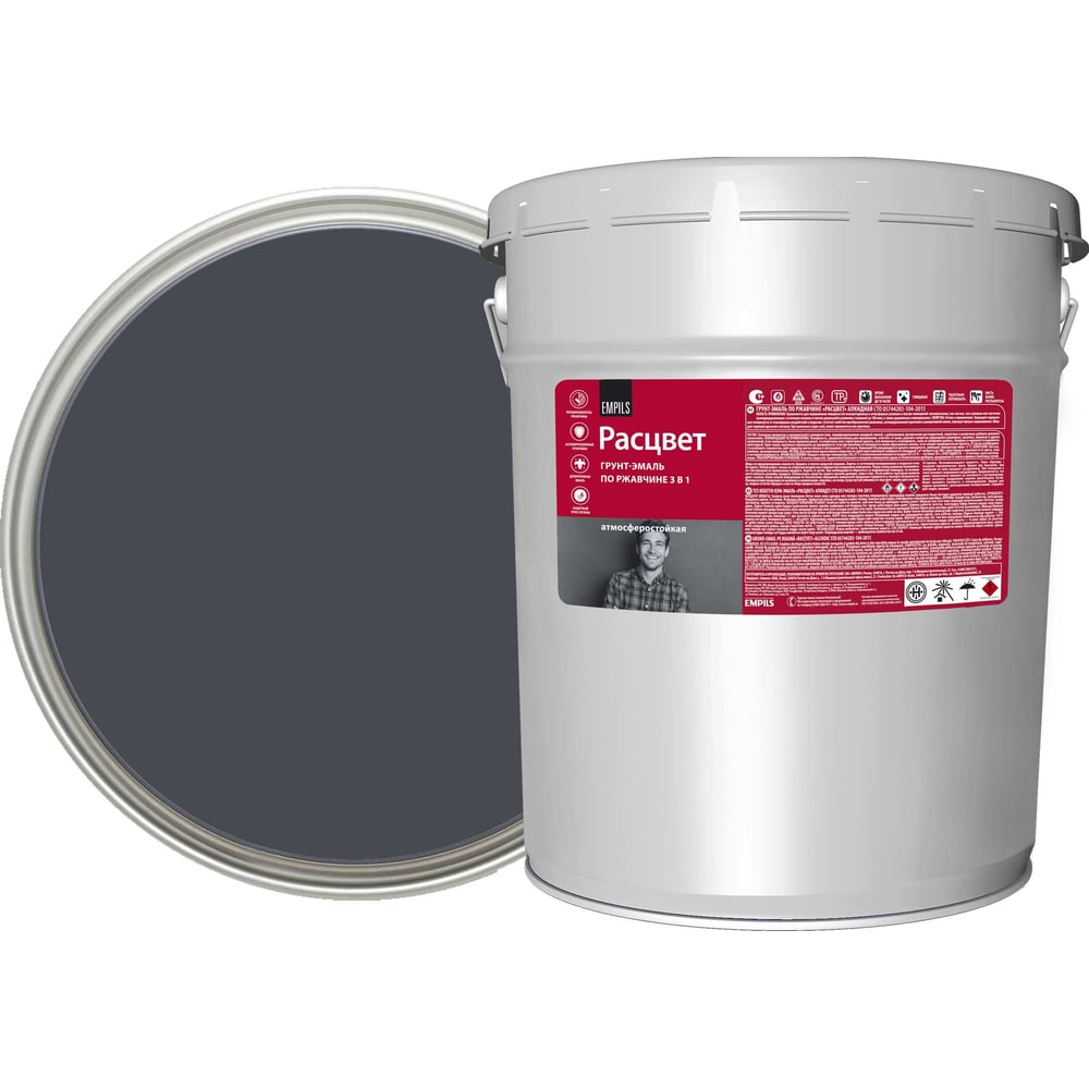 Изображение товара Грунт-эмаль 3 в 1 РАСЦВЕТ серый графит RAL 7024 17 кг