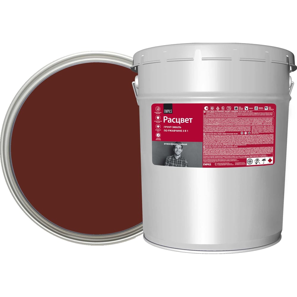 Изображение товара Грунт-эмаль 3 в 1 РАСЦВЕТ коричневая 17 кг для металла и дерева