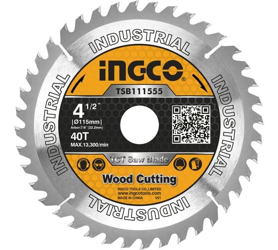 Изображение товара Диск пильный по дереву TCT (115х22 мм; 40Т) INGCO TSB111555