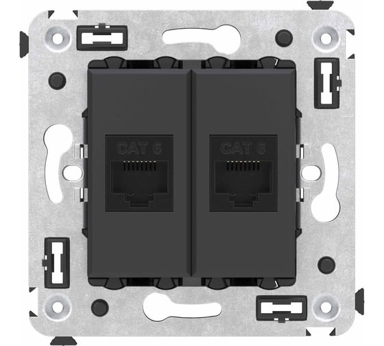 Изображение товара Компьютерная розетка DKC RJ 45, без шторки, в стену, кат.6, двойная, Avanti, Черный матовый, 1 шт. 4412694