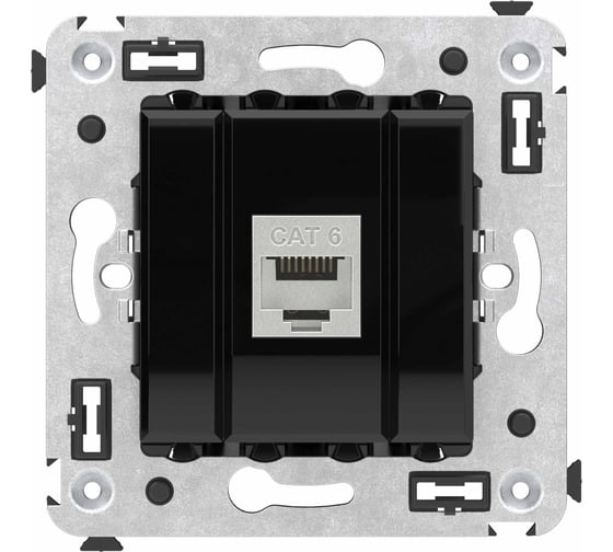 Изображение товара Компьютерная розетка DKC RJ 45, без шторки, в стену, кат.6, одинарная, экранированная, Avanti, Черный квадрат, 1 шт. 4402793