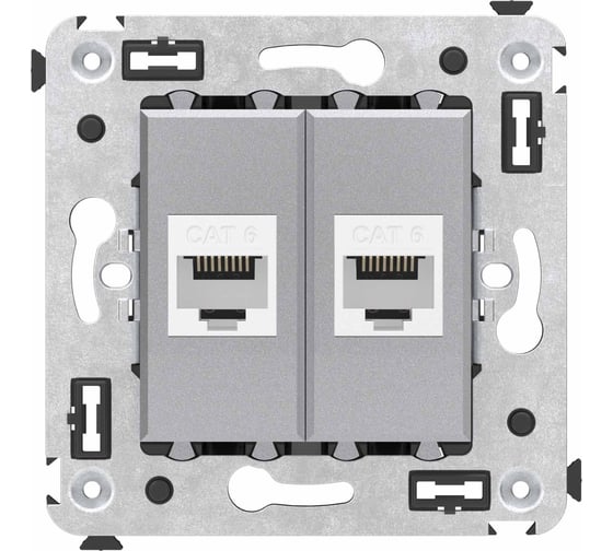 Изображение товара Компьютерная розетка DKC RJ 45, без шторки, в стену, кат.6, двойная, Avanti, Закаленная сталь, 1 шт. 4404694