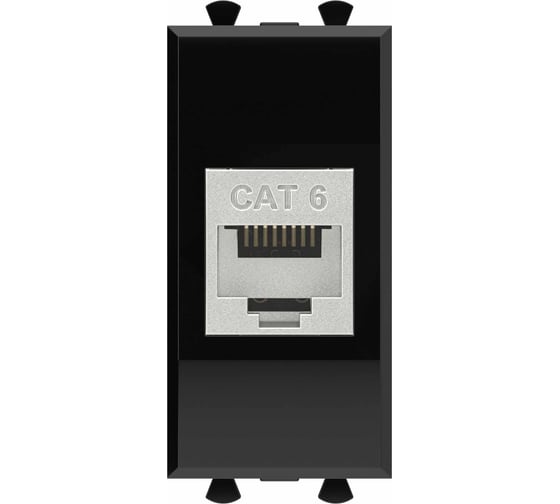 Изображение товара Компьютерная розетка DKC RJ 45, без шторки, модульная, кат.6, экранированная, Avanti, Черный квадрат, 1 модуль, 1 шт. 4402791