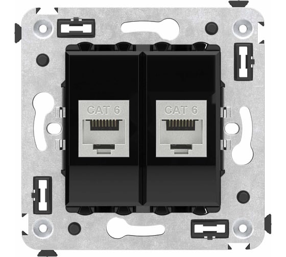 Изображение товара Компьютерная розетка DKC RJ 45, без шторки, в стену, кат.6, двойная, экранированная, Avanti, Черный квадрат, 1 шт. 4402794