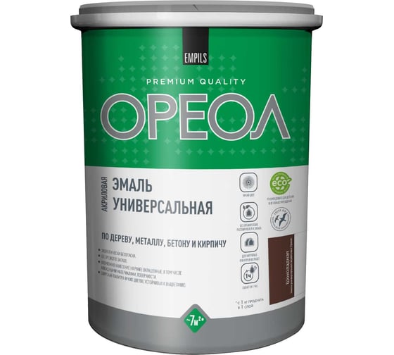 Изображение товара Эмаль акриловая полуматовая ОРЕОЛ универсальная шоколадная 2.5 кг 86997