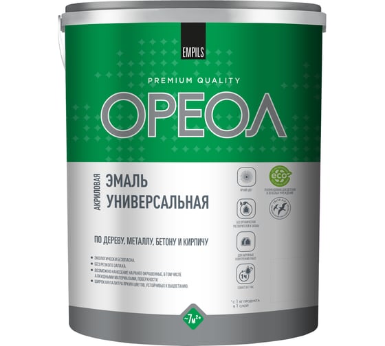 Изображение товара Эмаль акриловая полуматовая ОРЕОЛ универсальная белая 5 кг 86972