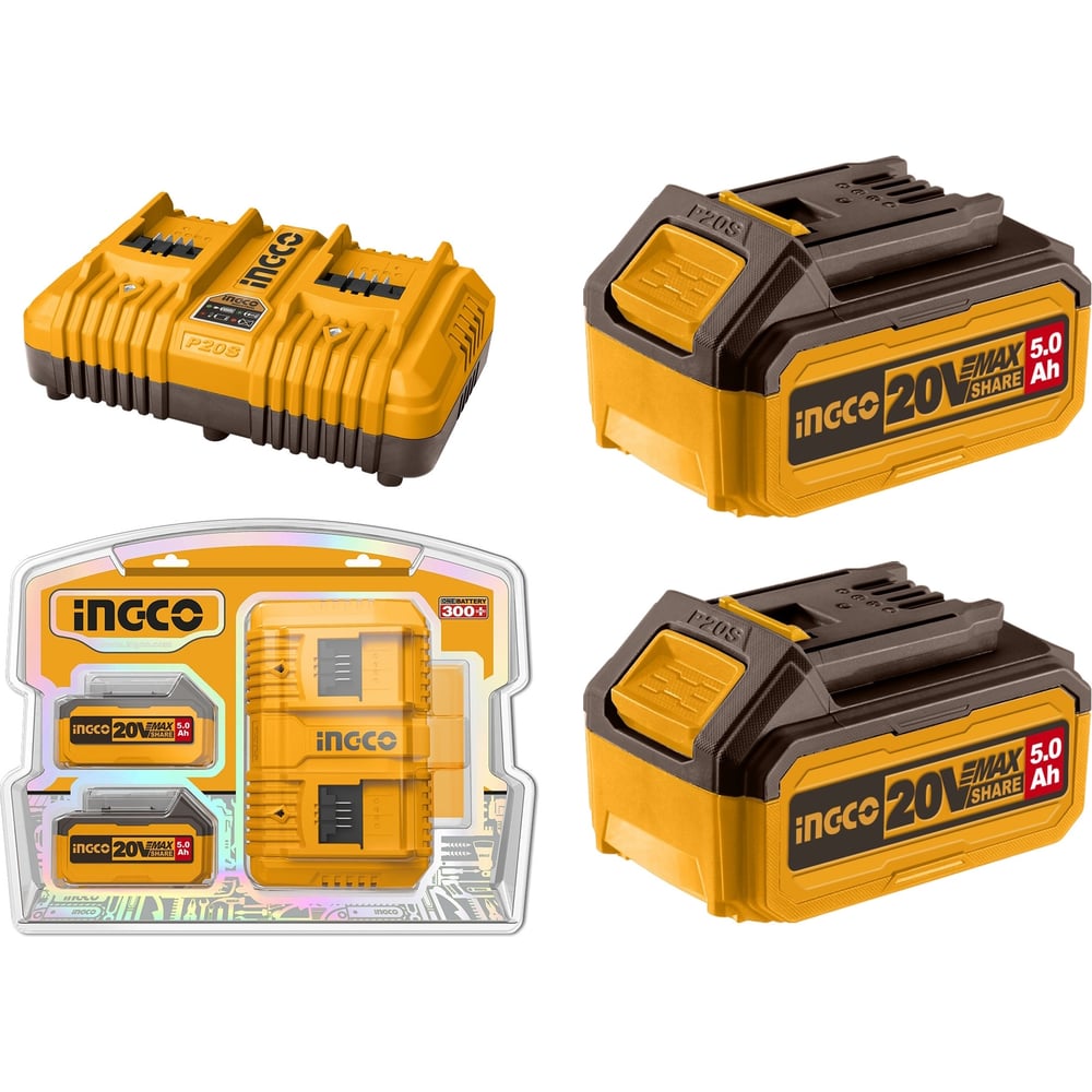 Изображение товара Набор аккумуляторов и зарядки INGCO Li-ion 5.0 Ач INDUSTRIAL FBCPK2425
