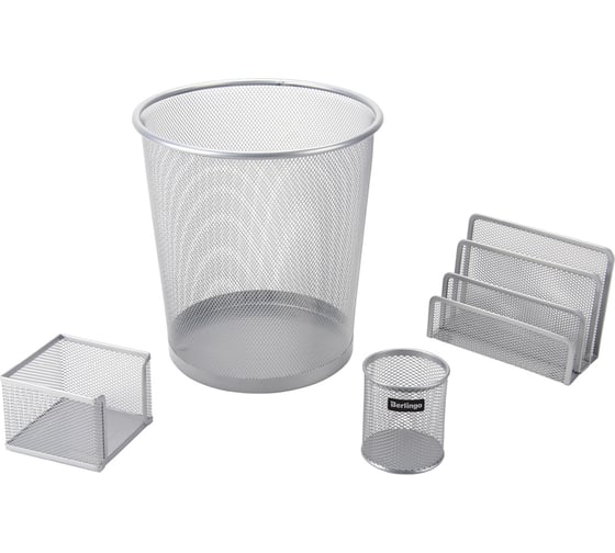 Изображение товара Настольный набор BERLINGO Steel&Style из металла, 4 предмета, с корзиной, серебристый BMs_41411