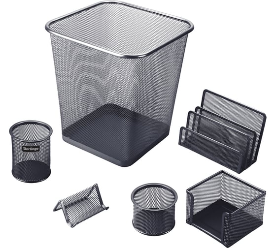 Изображение товара Настольный набор BERLINGO Steel&Style из металла, 6 предметов, с корзиной, черный BMs_41712