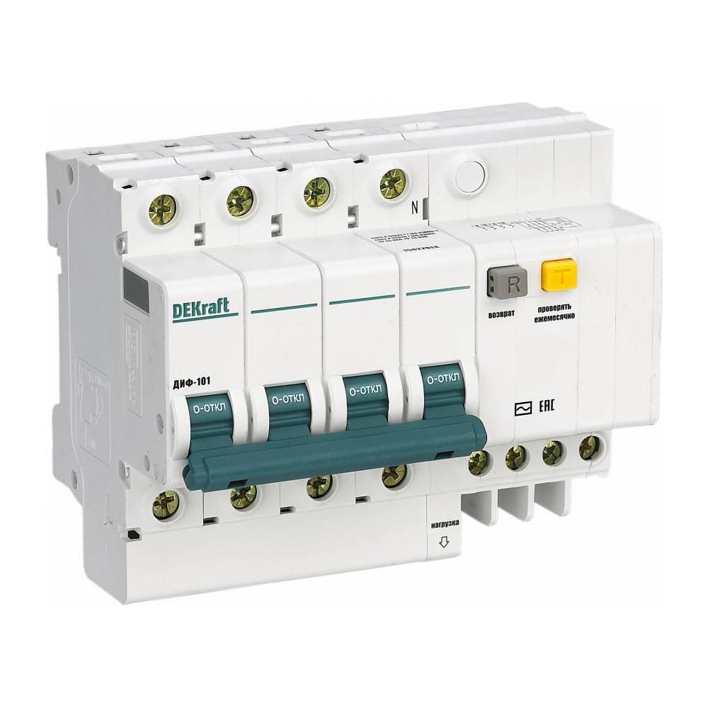 Изображение товара Дифференциальный автомат Dekraft ДИФ101-3P-040А-100-C для электросетей