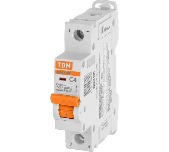 Изображение товара Автоматический выключатель TDM ELECTRIC ВА47-60, 1Р, 4А, 6кА, характеристика С SQ0223-0071