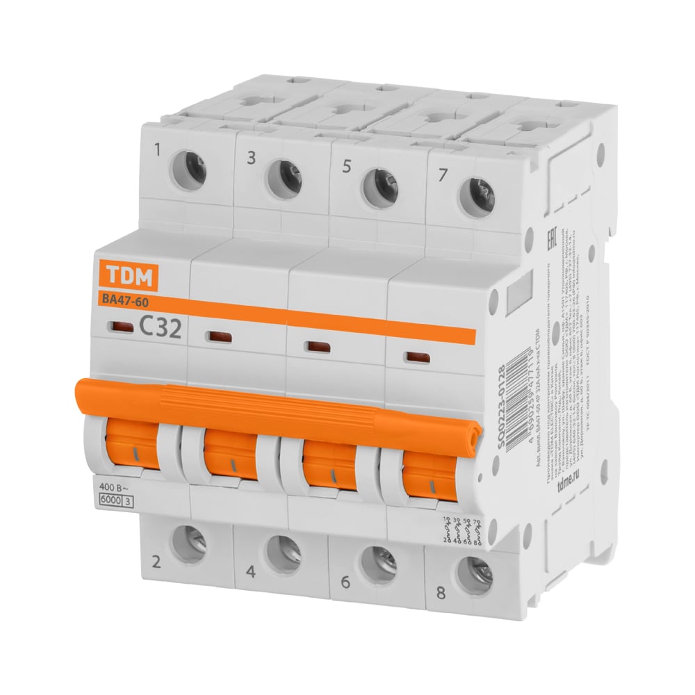 Изображение товара Автоматический выключатель TDM ELECTRIC ВА47-60 4Р 32А 6кА х-ка С SQ0223-0128 Изображение товара Автоматический выключатель TDM ELECTRIC ВА47-60 4Р 32А 6кА х-ка С SQ0223-0128