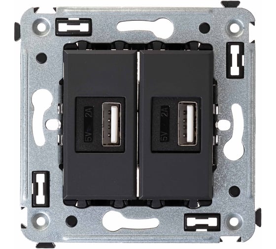 Изображение товара USB зарядное устройство DKC в стену, Avanti, Черный матовый, 2.1 А 1 ШТ 4412543