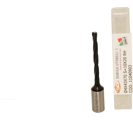 Изображение товара Сверло для глухих отверстий Dorigo HW Ø4x43x70 A.10x20 Z.2 RH 11040903