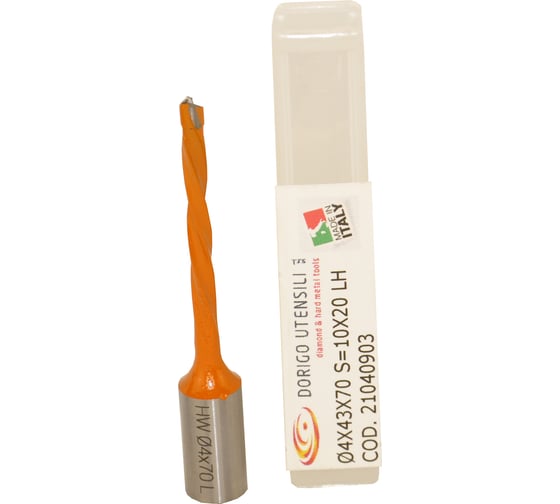 Изображение товара Сверло для глухих отверстий Dorigo HW Ø4x43x70 A.10x20 Z.2 LH 21040903