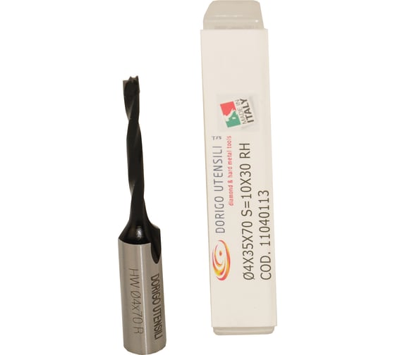 Изображение товара Сверло для глухих отверстий Dorigo HW Ø4x35x70 S=Ø10x30 Z=2 RH 11040113