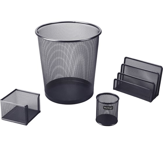 Изображение товара Настольный набор BERLINGO Steel&Style из металла, 4 предмета, с корзиной, черный BMs_41412