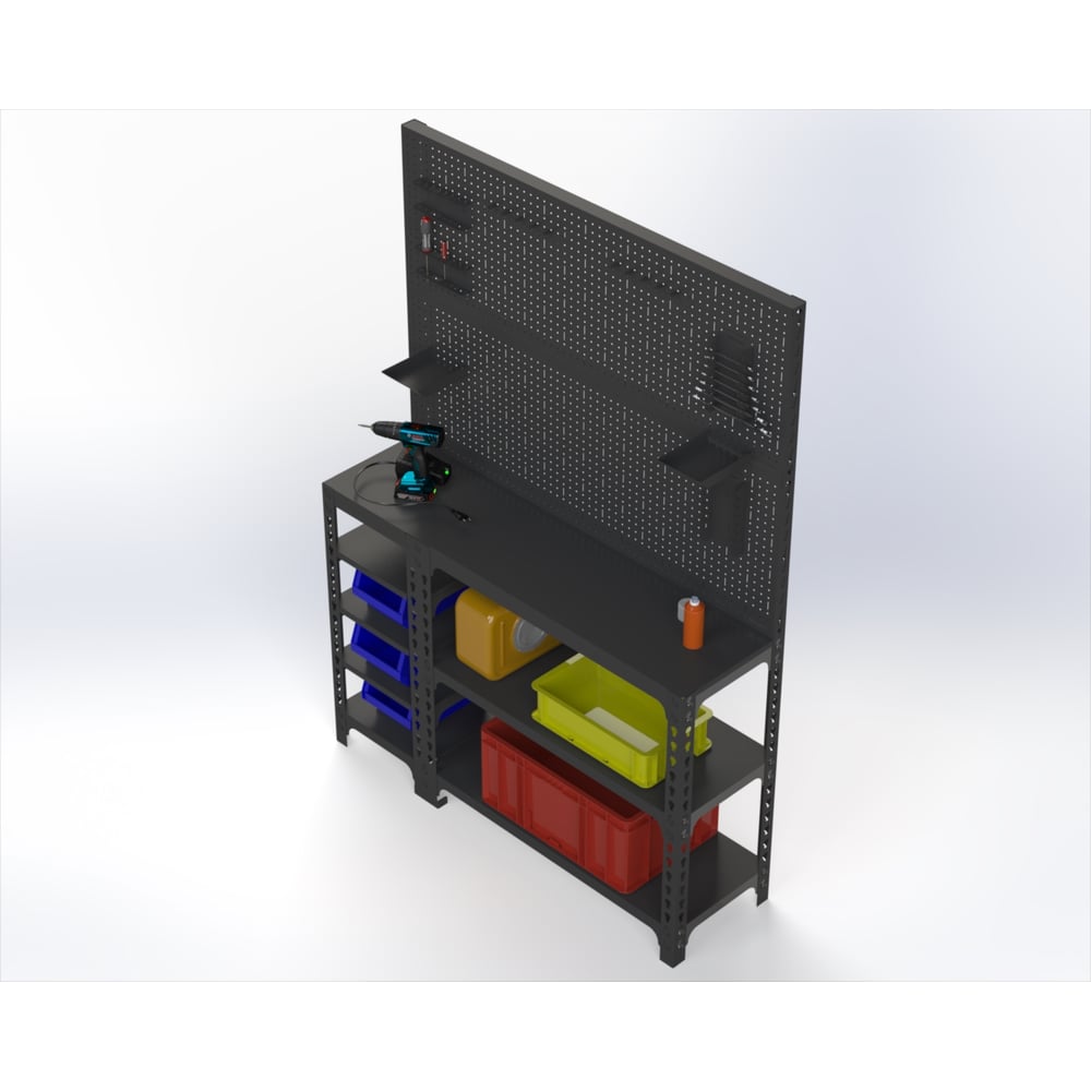 Изображение товара Стол-верстак Metalex 950x1200x600 серый с боковыми полками и перфопанелями